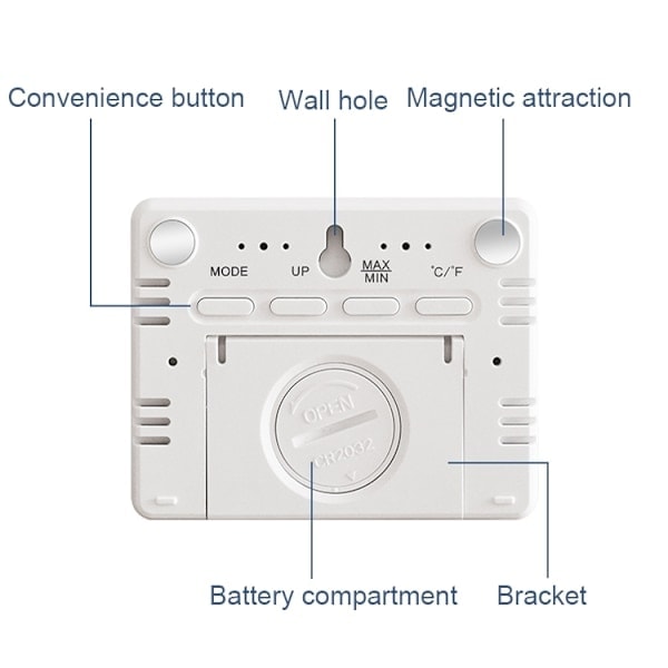 Tyndt og let magnetisk vægmonteret LCD-temperatur elektronisk digitalt ur (hvid)