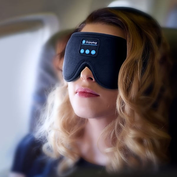 Premium Trådlösa Sovhörlurar med Ljudisolerande Mask - Ergonomisk Design för Sidosovare, Uppladdningsbara, Perfekt Resepresent (Mörk Svart)