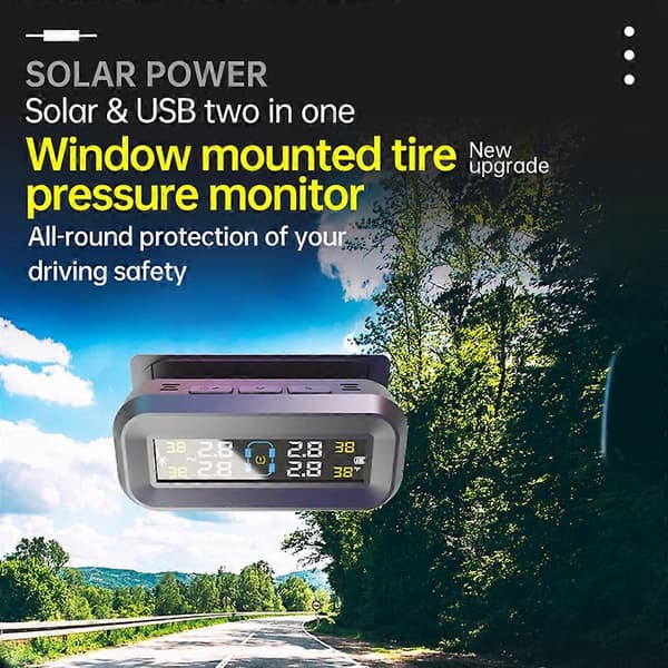 T14 Solar / USB Dæk Tryk Overvågningssystem Bil TPMS med 4 Eksterne Sensorer