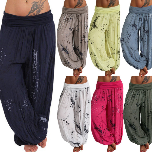 Kvinnor Boho Harem Pants Yoga Casual Baggy Hareem Byxa blue S