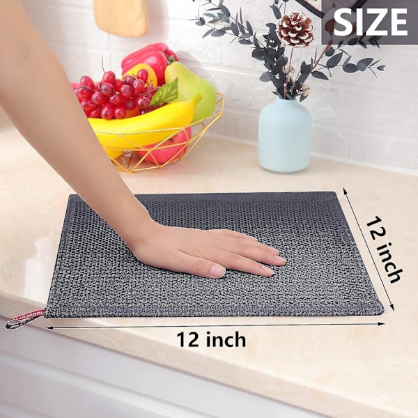 100% Bomuld Vaffelvævet Køkkenviskestykker, Ultra Bløde Absorberende Hurtigtørrende Viskestykker, 30x30 cm, 6-pak, Mørkegrå