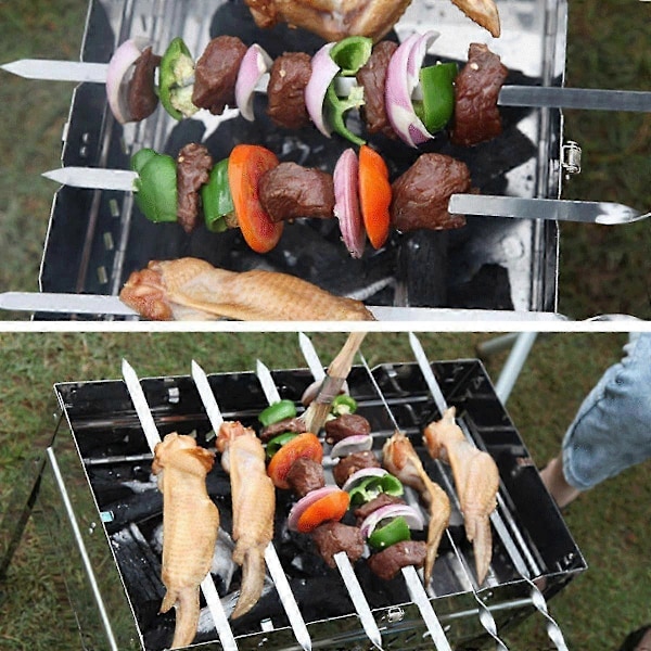Utendørs BBQ Grillspyd, Varmebestandige Gaffelspyd i Rustfritt Stål, Rustfri Holdbarhet for Camping og Piknik (6 stk)