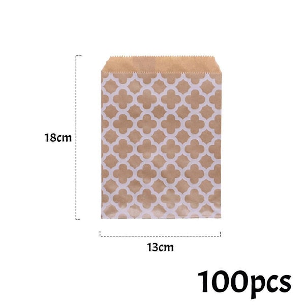 100 Kraft Papirposer med Brun Bund, Kraft Papirposer, Brune Papirposer, Mini Gaveposer, til Jul Fødselsdag Bryllupsfest, 13*18cm, Prikker