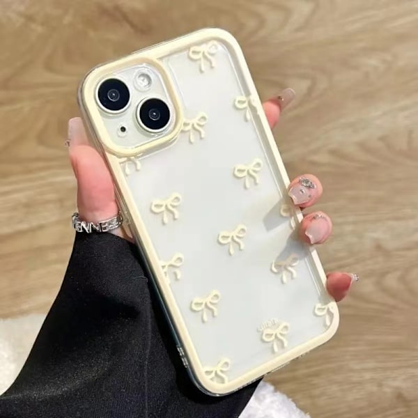 Kuori iPhone 16:lle, Läpinäkyvä Söpö Nauha Rusetti Kuvio Esteettinen Läpinäkyvä Puhelinkuori Korotettu Kameran Suoja Tytöille - Pinkki iPhone 16 yellow iPhone16
