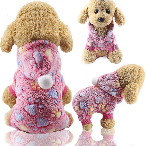 Hundkläder Pyjamas Fleece Jumpsuit Vinter Hundkläder Fyra ben Varma husdjurskläder Outfit Liten hund Stjärndräkt Klädsel Rose Röd XL