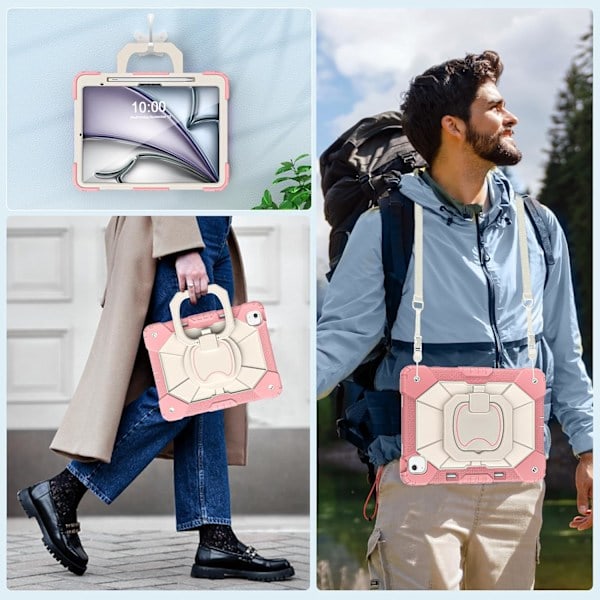 iPad Air 11 tommer Deksel M2 2024 med Pennholder/Skjermbeskytter/360° Roterende Stativ, Militærgradert Støtsikkert Beskyttelse for iPad Air Ca Roségull gold iPad ...