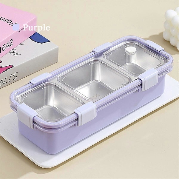 Lunchlåda med 3 Fack, Bento-låda i Rostfritt Stål, Portabel Matförvaringsbehållare för Barn, Läcksäker Snackslåda B Mintgrön