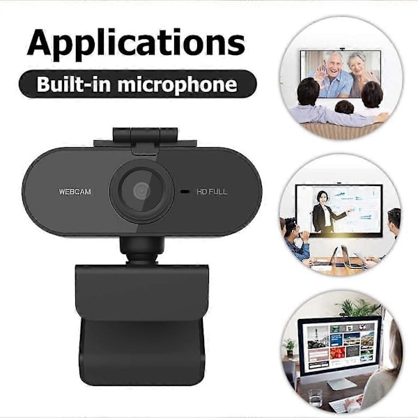 Full HD Webbkamera 1080P med Mikrofon Möteswebbkamera Autofokus 360 Graders Drivrutinsfri för Videoinspelning Stationär Dator