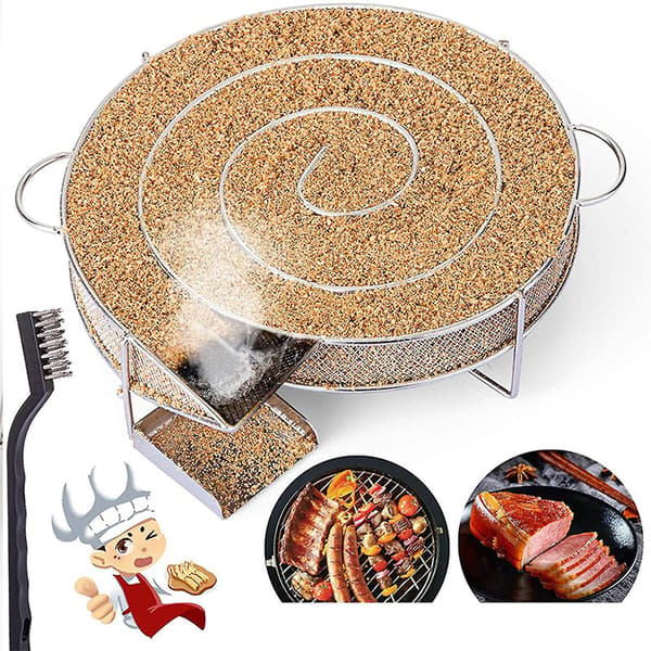 Kold Røgsgenerator Kold Røgsgenerator Kold Rygning Bbq Rundt Rustfrit Stål Til Grill & Ryger, Laks Kold Ryger Med Børste & Krog
