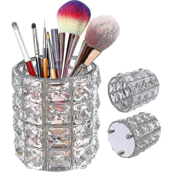 Sminkebørsteholder, Krystal Makeup Brush Pot Rund Make Up Børsteholder
