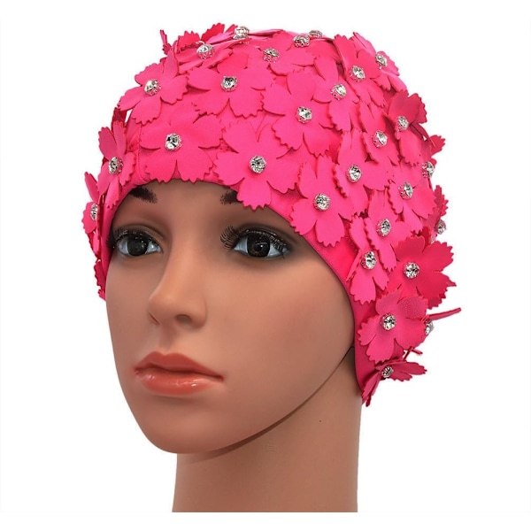 Håndlaget retro svømmehette med rhinestone-kronblader for kvinner