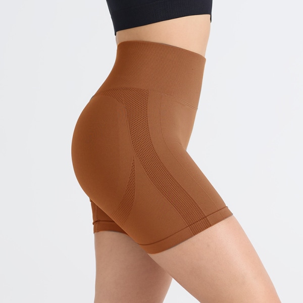 Snabbtorkande yogashorts för kvinnor med hög midja för löpning och träning - Snabbtorka sporttights - kamelbrun-S camel brown S