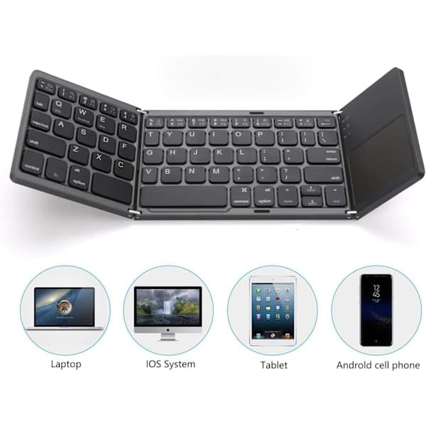 Foldbart Bluetooth-tastatur, lommeformat bærbart mini BT trådløst tastatur med touchpad til Android, Windows, PC, tablet