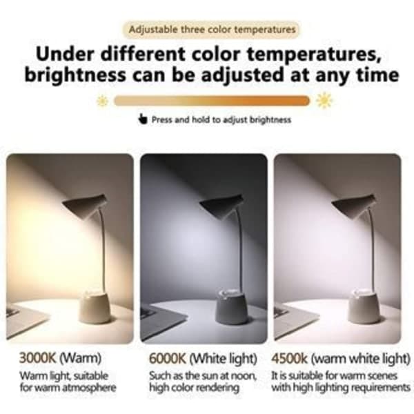 LED-skrivebordslampe med 3 lysmoduser og trinnløs dimming - Delift - hvit