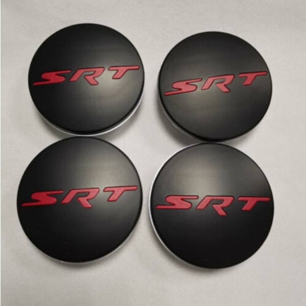 4x til DODGE CHALLENGER DEMON 63MM Mat Sort Rød SRT Bogstav Hjul Centerkapsler