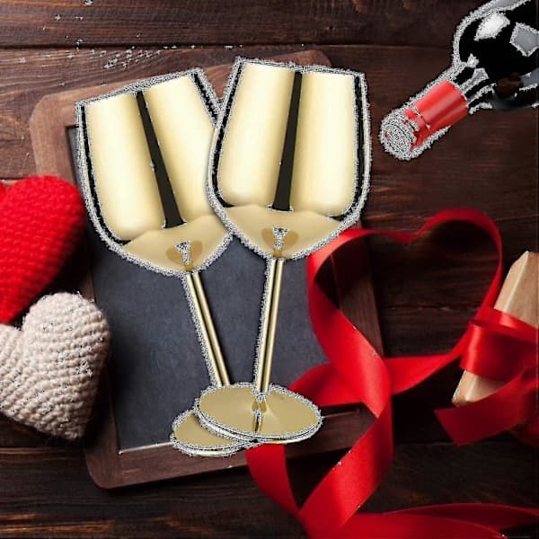 Vinglas i guld, 2 cocktailglas i rustfrit stål