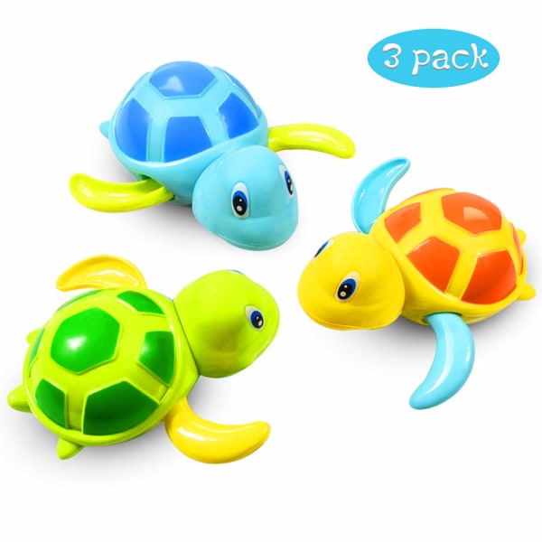 Babybadekar Wind Up Turtle Pool Legetøj (3 stk, 3 farver)