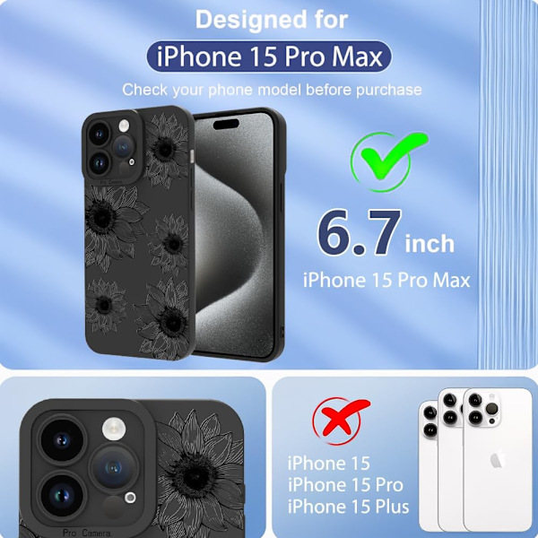 Blommigt skal för iPhone 16 Pro Max, Söt solrosdesign, mjukt TPU, stöttåligt skydd för kvinnor