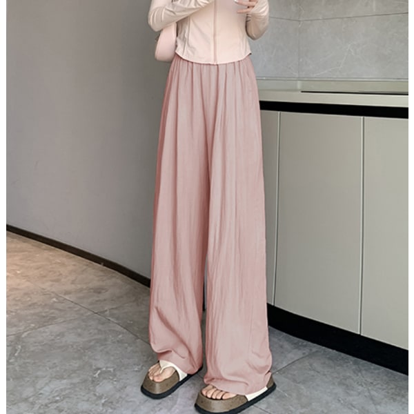 2024 nye sommer Yamamoto-bukser kvinners høy midje slim drapert tilfeldig rett tynn lat bukser i bomull og lin med brede ben Pink XL【131-145】