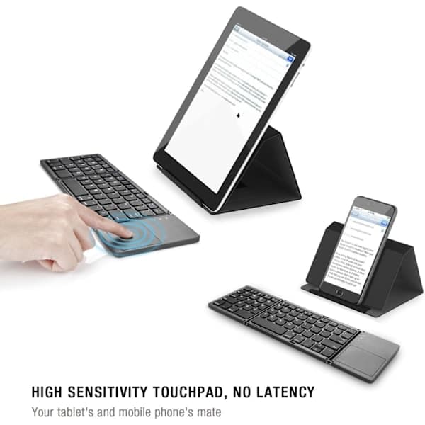 Foldbart Bluetooth-tastatur, lommeformat bærbart mini BT trådløst tastatur med touchpad til Android, Windows, PC, tablet
