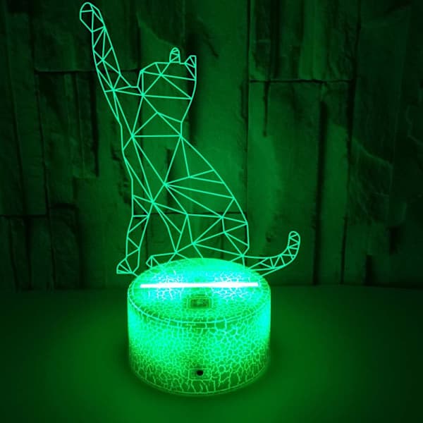 Sød 3D kat natlampe 7 farveskiftende LED bordlampe gave