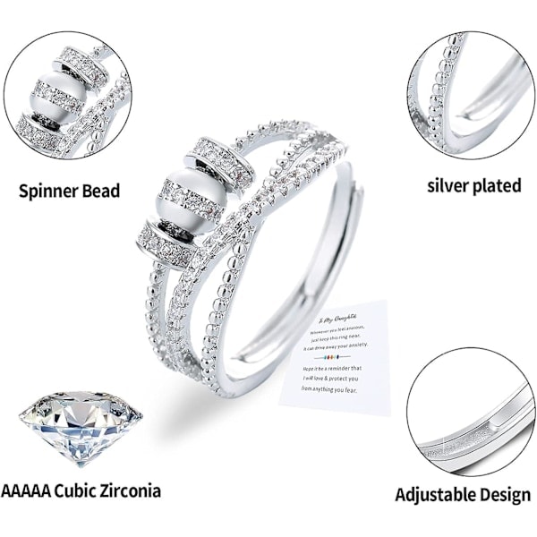 Fidget Ring för Dotter - Silver Spinner Ring med Kubisk Zirkonia