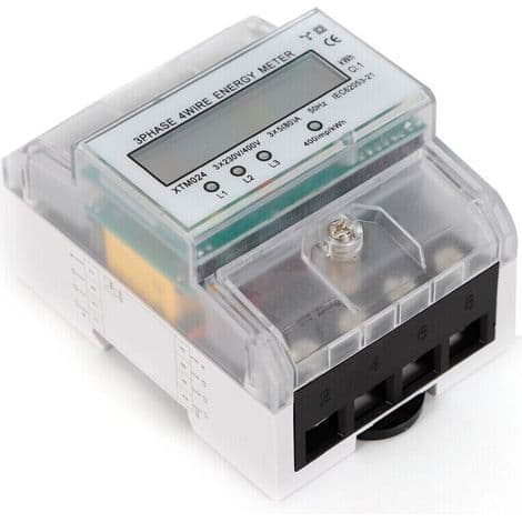 Trefaset LCD-måler kalibrert for DIN-skinnemontering med 3x230/400V 80A strømmåler