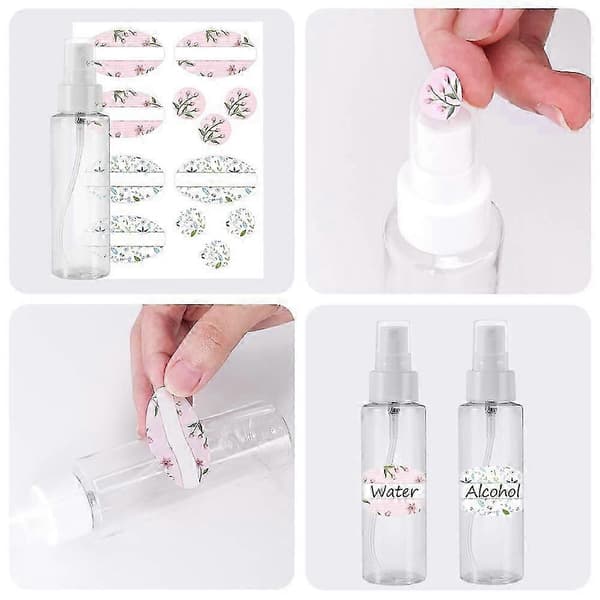 4-pack 100 ml klara plastsprayflaskor med finfördelare. Påfyllningsbara och återanvändbara flaskor för eteriska oljor