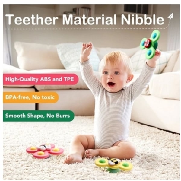 3 st. Roterande Fidget Spinner med Sugkopp för Baby/Barn - Snurrande Leksak