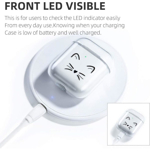 Katt AirPods-etui, kompatibelt med AirPods 2 & 1-etui transparent silikone beskyttende etui AirPods-etui (front LED synlig) stødsikkert etui