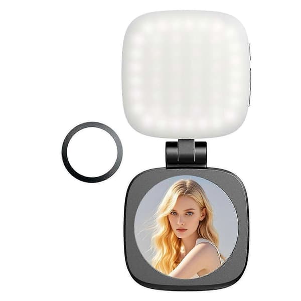 Magnetisk Selfie Ringlys med Spejl Stærkt Magnetisk Foldbart Design til Live Black