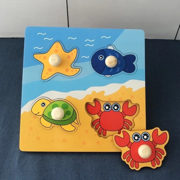 3D-pussel Träleksaker Barns Handgreppspussel för 1 2 3 År Baby Montessori Tidig Utbildning Frukt Kognitiv Pusselleksak 6