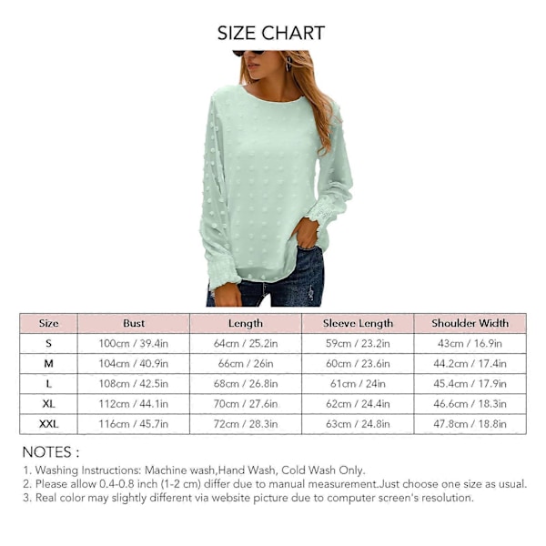 Langermet Bluse Rund Hals Løs Passform Myk Pustende Ensfarget Dame Casual Topp for Jobb Date Shopping