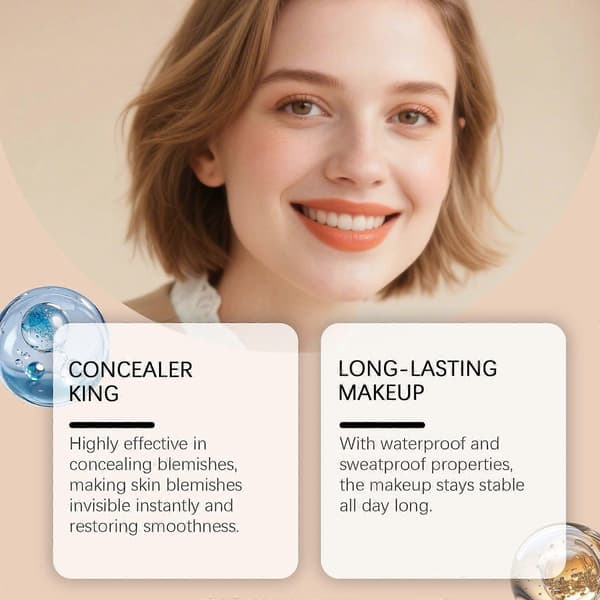Flytande Concealer Full Täckning Smink Ansiktsfuktighetskräm Foundation Döljer Mörka Ringar Under Ögonen, Vattentät Concealer, Full Täckning & Ger En Sat E