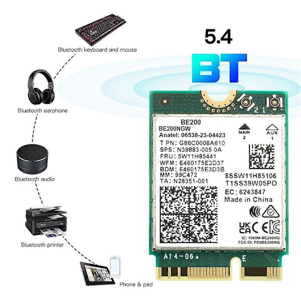WIFI 7 BE200 BE200NGW WiFi Kort+Antenne BT 5.4 802.11AX Tri-Band M.2 NGFF Trådløst Netværksadapter f