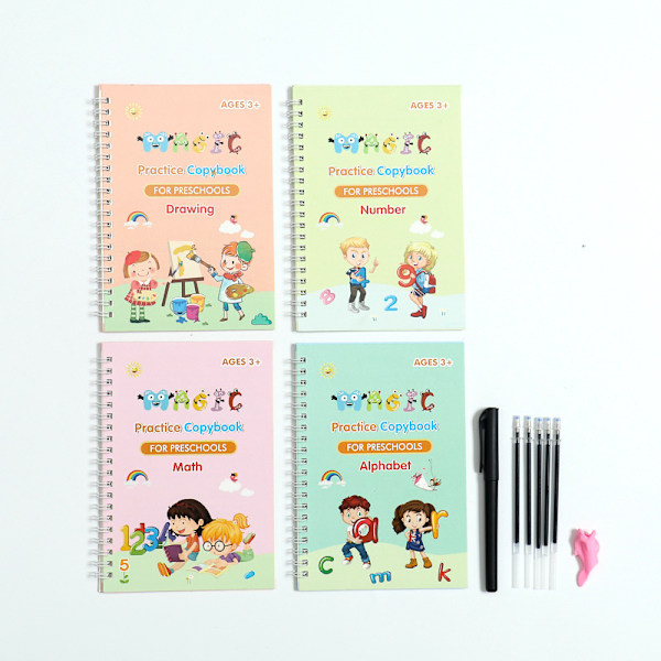 Reusable Writing Practice Copybook - 4 Pieces Set Multicolor