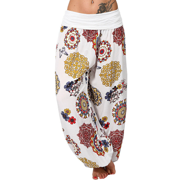 Yogabyxor för kvinnor Baggy Harem Boho Wide Leg Sports Aladdin Pants White,3XL