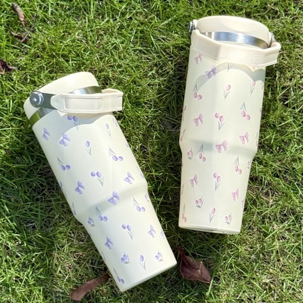 Kreativt tryck bärbar bilmugg jätte 304 rostfritt stål termosmugg bil ismugg Pink bow