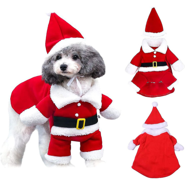 Koiran ja kissan joulupukin puku, lemmikkieläinten jouluvaatteet M