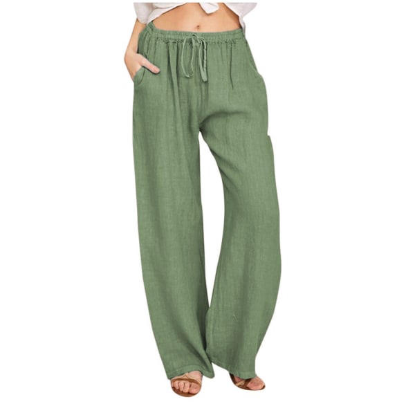 Pluskokoiset kvinnors lösa linne byxor med vida ben för kvinnor - grön Green XL