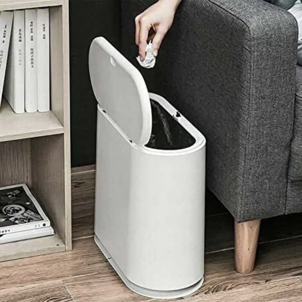 Sopkorg, 10 l/2,4 gallon smal plast med fällbart lock, vit