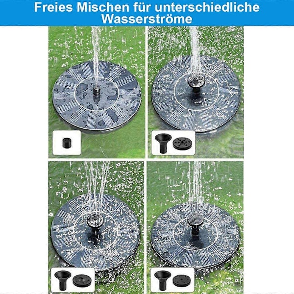 Solcellsdriven fontän, solcellsdriven dammpump trädgårdsvattenpump med 1,4W monokristallin solpanel fontän, flytande dekoration för trädgård, liten damm