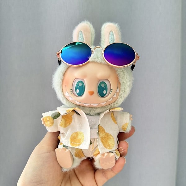 (Kun tøj) 17cm vedhæng blind box macaron Labubu Labubu Time to chill dukketøj, citron strand sæt