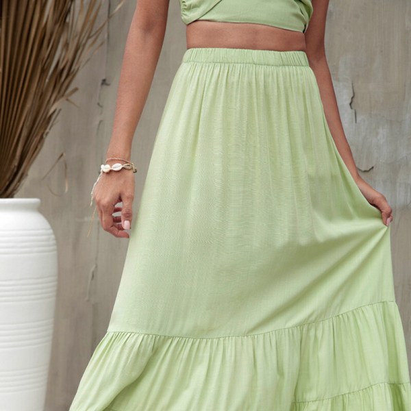 Dam A-line lång kjol med flytande kjolar Green 2XL