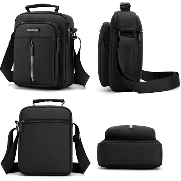 Svart liten axelväska för män, axelväskor, crossbody-väska, mobiltelefonväska för resor, vandring och utomhussporter (svart kors)