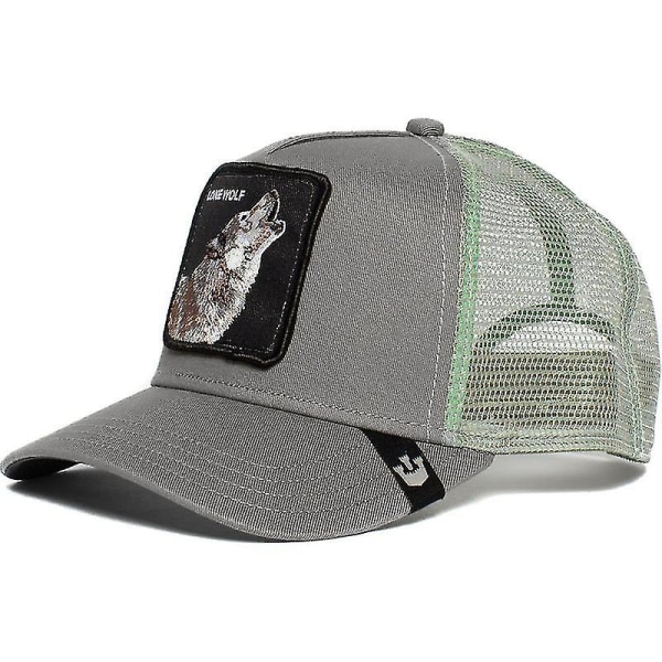 Utförsäljning Djur Baseball Cap Solskydd Mesh Broderad Trucker Hat Lone Wolf Grey