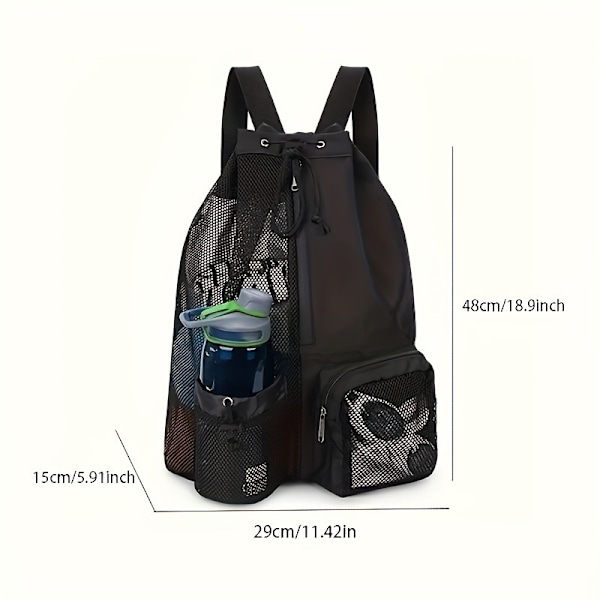 Simväska mesh dragsko ryggsäck med våtfack strandryggsäck gym hot ryggsäck black
