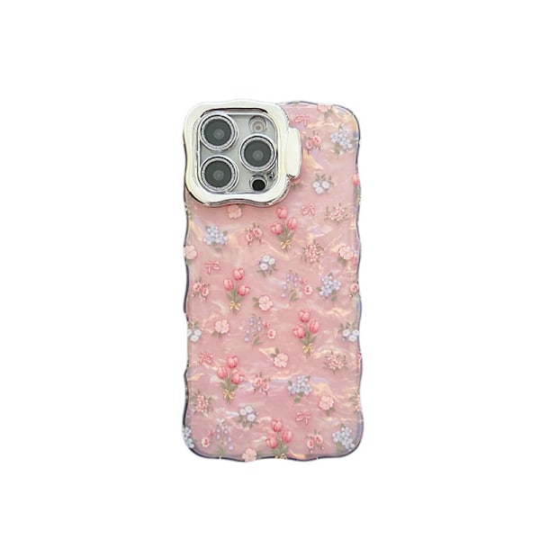 Litet fräscht skalmönster blommigt passande för iPhone15 mobilskal Apple 16promax linsskydd skyddande skal pink iPhone16plus