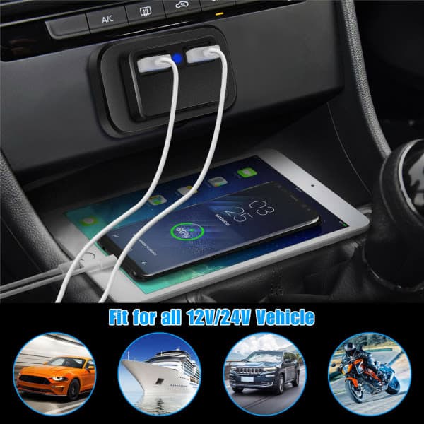USB-stik Bil 12V USB-stik Bil USB-port Panelmontering 12V USB Opladning