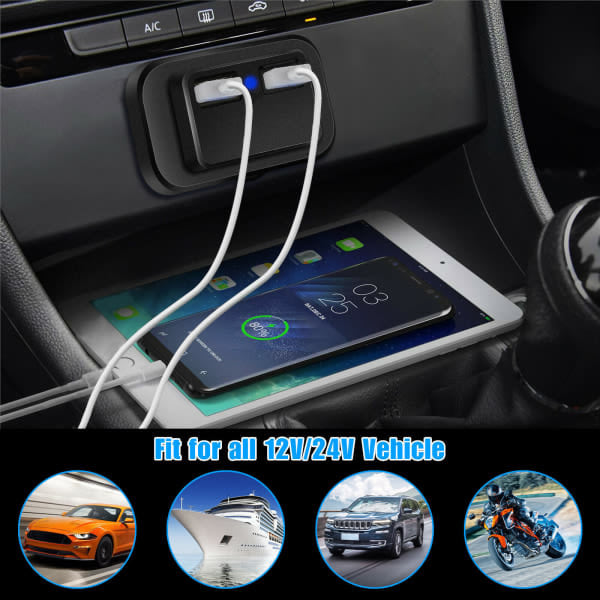 USB-uttak Bil 12V USB-uttak Bil USB-port Panelmontering 12V USB-lading